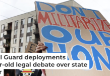 Demonstrators in Portland, Ore., protest on Oct. 4, 2025, against President Donald Trump’s plan to deploy the National Guard to the city. Spencer Platt/Getty Images